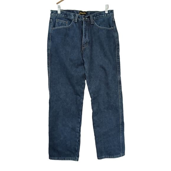 Stanley Fleece Lined Jeans Mens 32x34 Blue Straight Leg Denim Workwear Warm - Picture 2 of 11